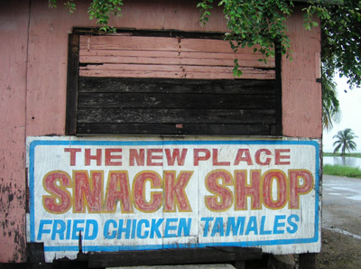 Hand Painted Sign. The new place snack shop. Dangriga Town, Belize