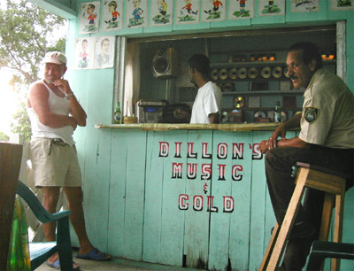 Hand painted sign. Dillon's music and cold. Punta Gorda, Belize